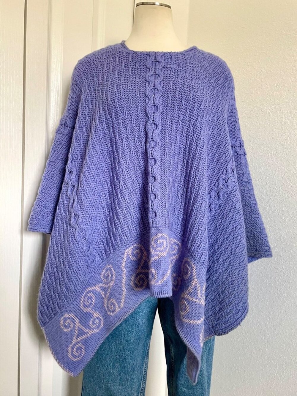 Vintage Connemara Ireland Knitwear Merino Wool Poncho Shawl Purple Womens OS
